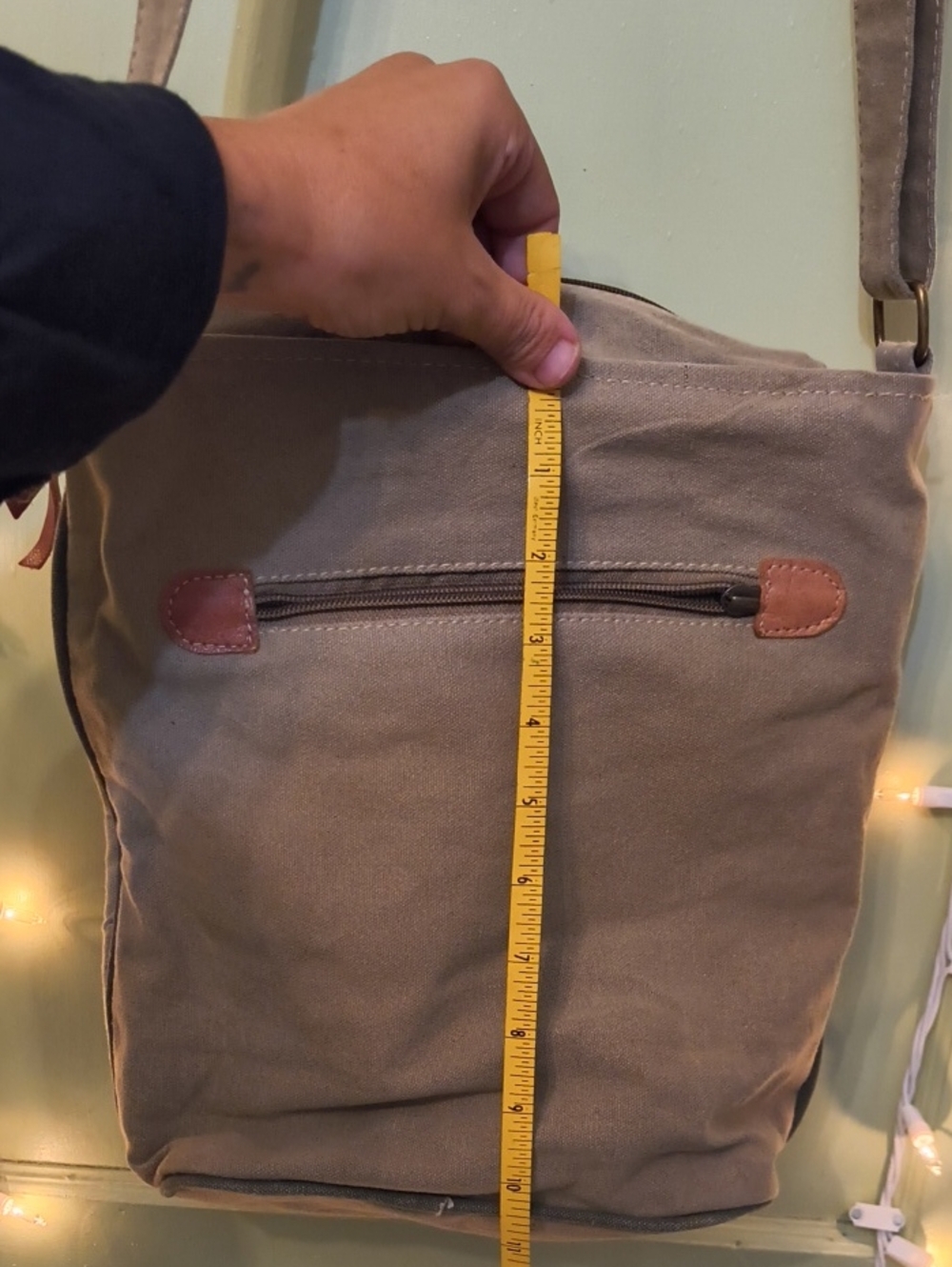 Women's W.H. Schwartz & Sons Coffee Tan Red Canvas Crossbody Bag Purse - Picture 14 of 16